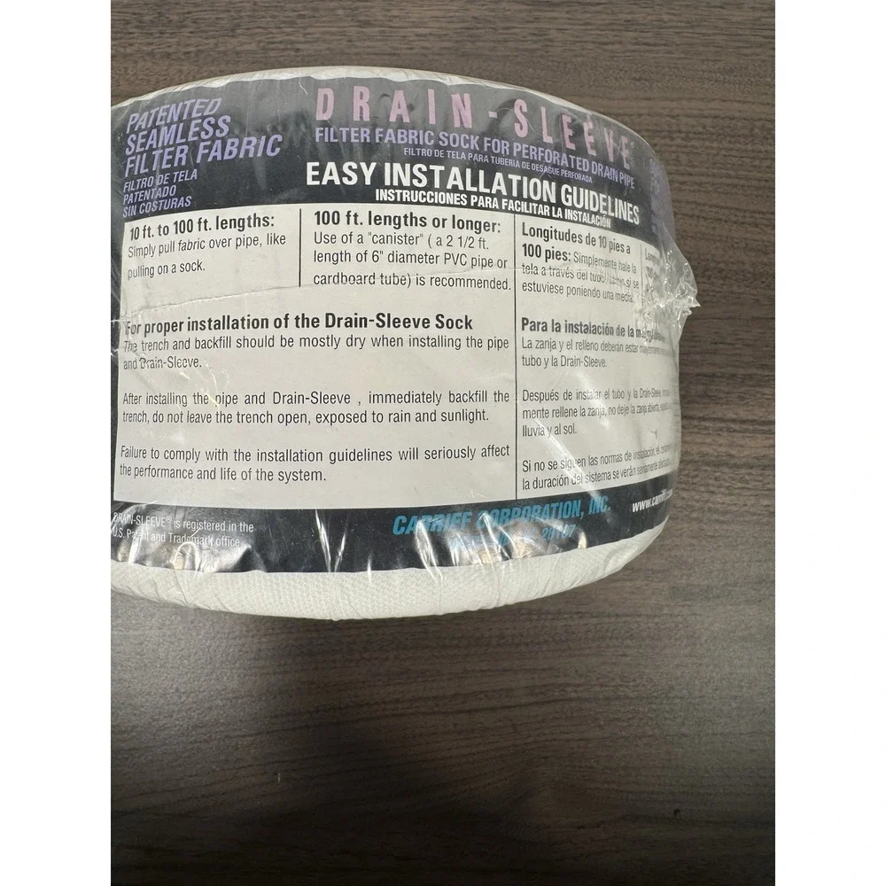 Drain sleeve‎ filter fabric sock for perforated drain pipe. prevents clogging